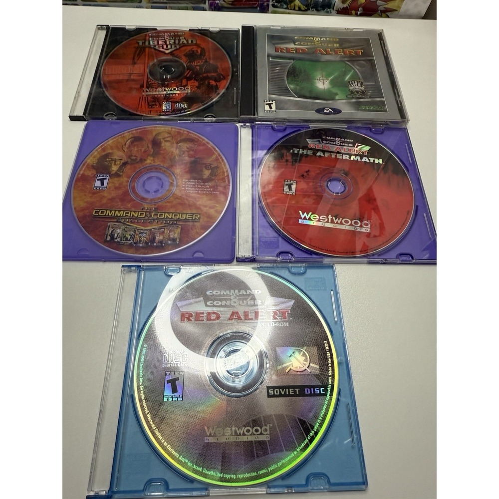 Command & Conquer PC Game Lot Red Alert Tiberian Sun Aftermath 5 Discs
